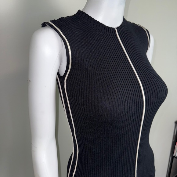 Commense Black Sleeveless Mock‎ Neck Midi Dress with White Trim Detail Size M - Picture 14 of 17